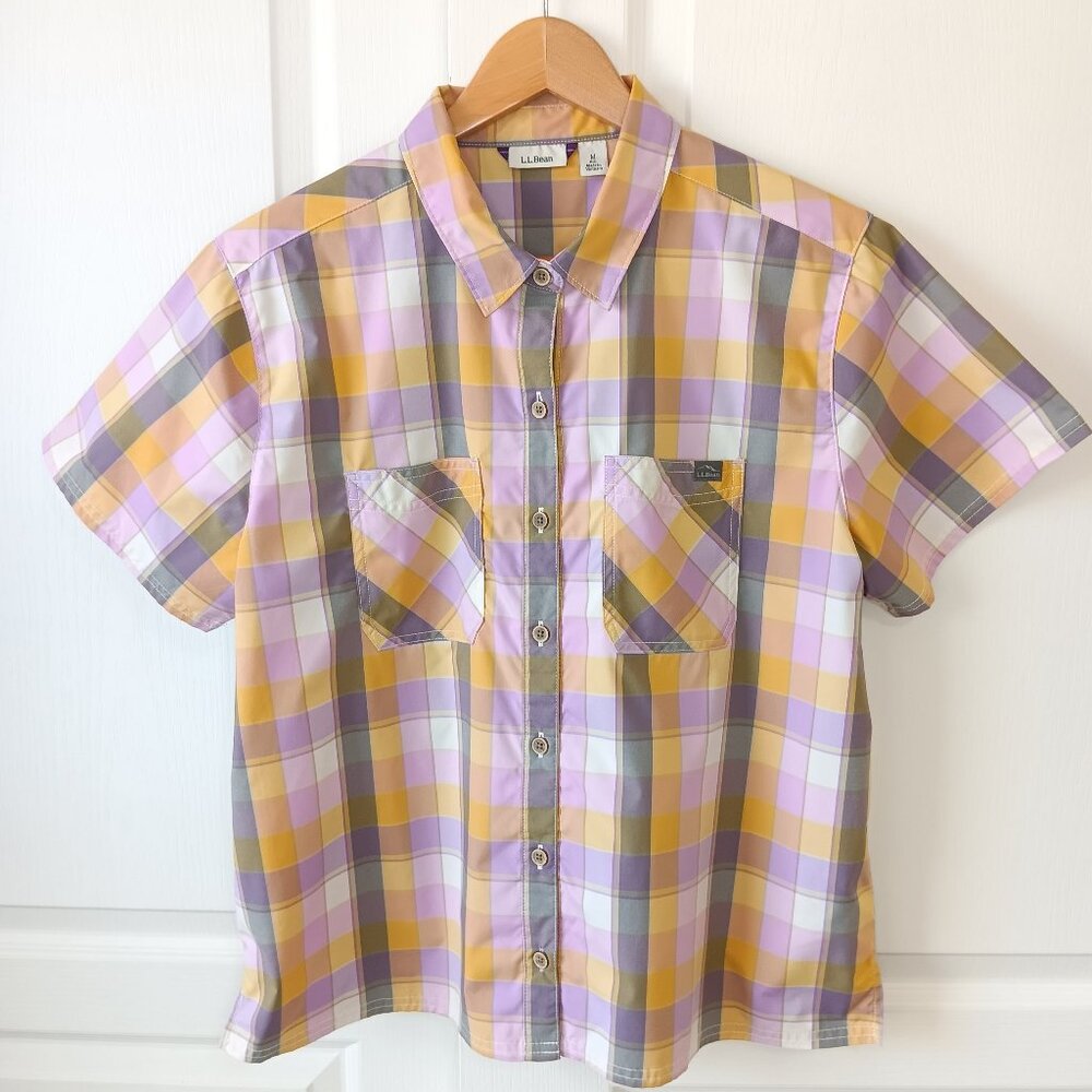 L.L. Bean Women's Lilac/Warm Gold Plaid Everyday SunSmart Woven Shirt Size M